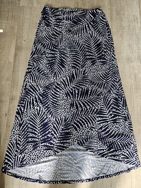 Cynthia Rowley Navy and White Leaf-Print Skirt